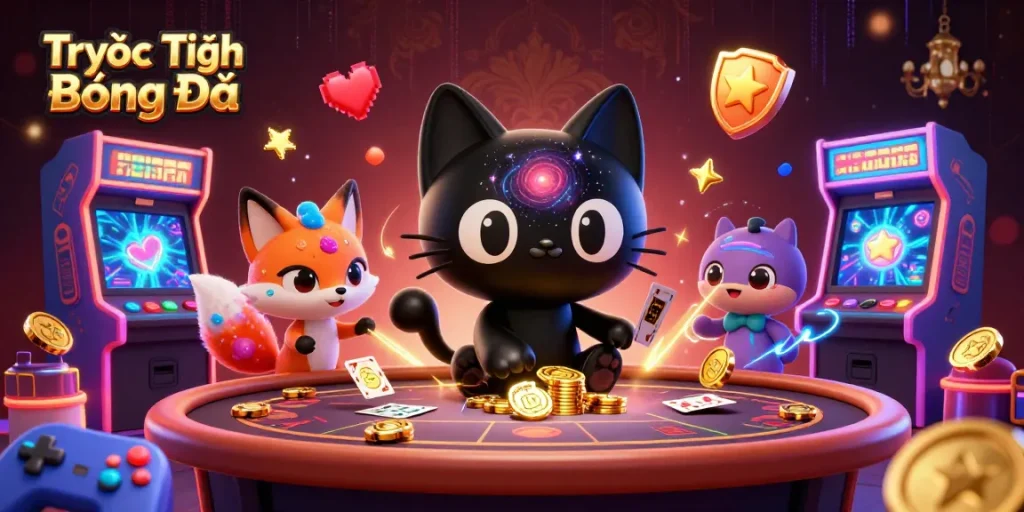 Trực Tiếp Bóng Đá offers dynamic gaming action with a cosmic-themed gambling scene featuring engaging characters.