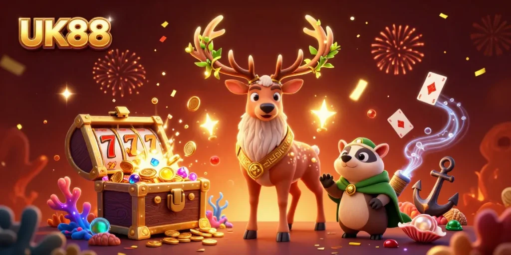 Experience thrilling gameplay at UK88 with vibrant characters and dynamic casino elements.