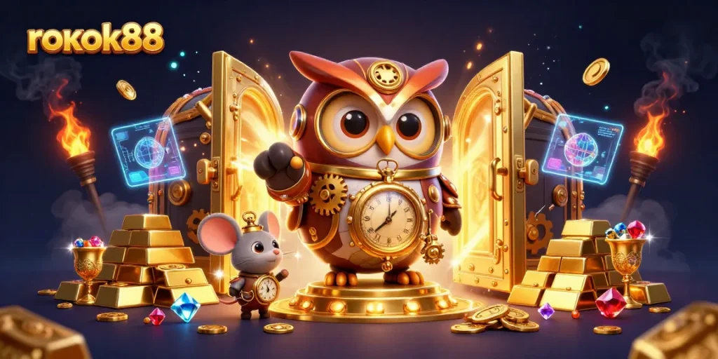 Experience thrilling gameplay at rokok88 with steampunk owls and dazzling casino treasures.