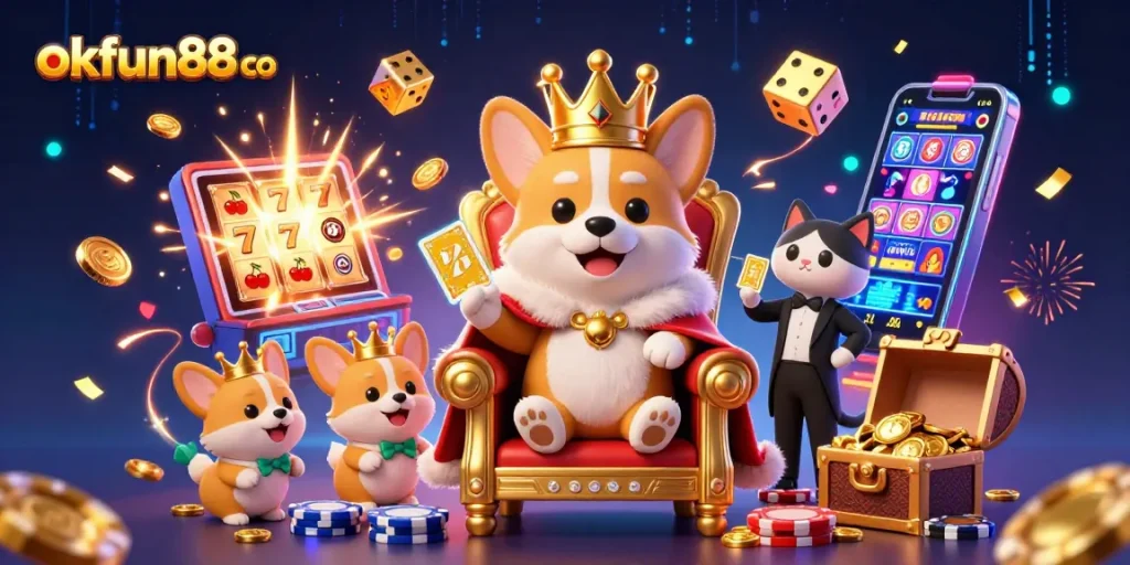 Experience exhilarating wins at okfun88 co with this vibrant casino-themed digital illustration