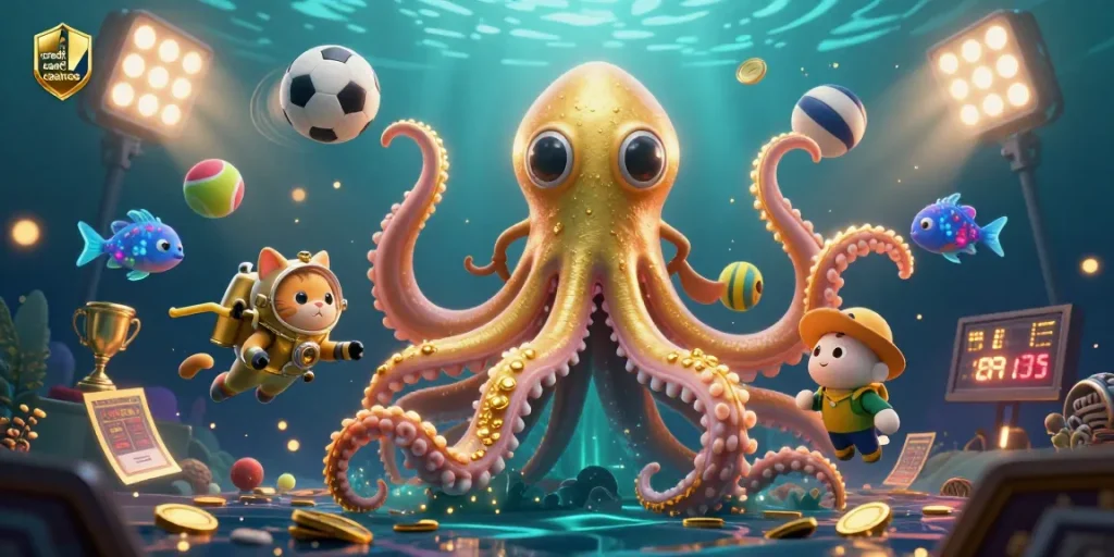 Engage with dynamic credit card casinos characters and elements in a vibrant underwater scene.