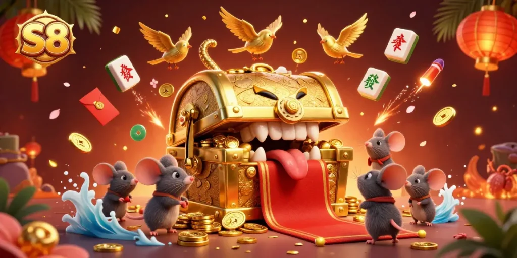 S8 captivates gamblers with a vibrant 3D treasure scene featuring dynamic casino elements.