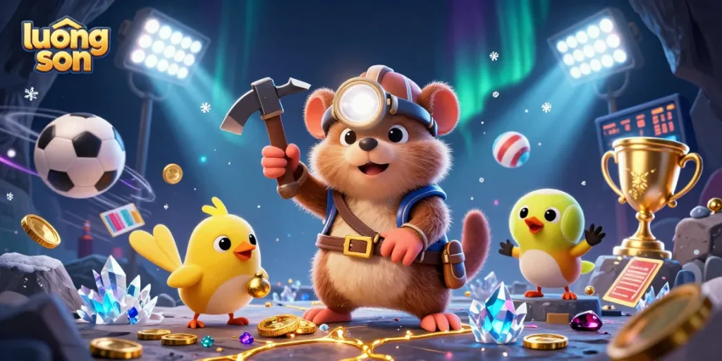 Bet on exciting games at luong son while enjoying a vibrant, dynamic 3D illustration of a treasure hunt.